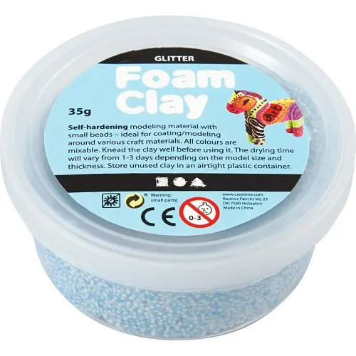Creative Samotvrdnoucí modelovací pěnová kuličková hmota Foam Clay 35g SVĚTLÁ MODRÁ TŘPYTIVÁ