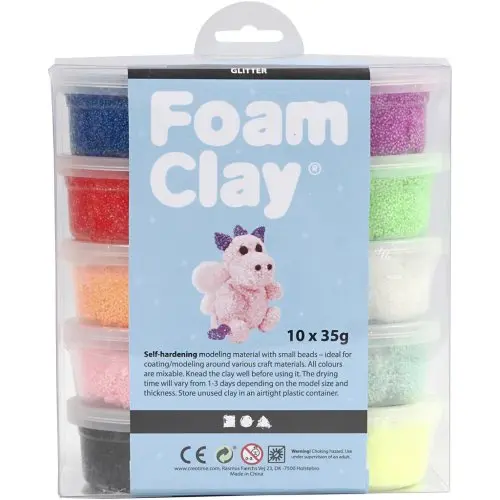 Creative Samotvrdnoucí modelovací pěnová kuličková hmota Foam Clay SADA 10x35g TŘPYTIVÉ BARVY