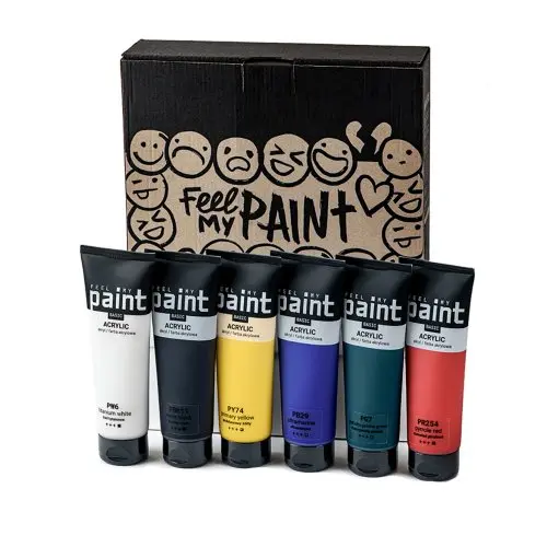 FeelMyPaint Sada akrylová barva FeelMyPaint 120 ml 6 barev - certifikace o bezpečnosti dětských hraček
