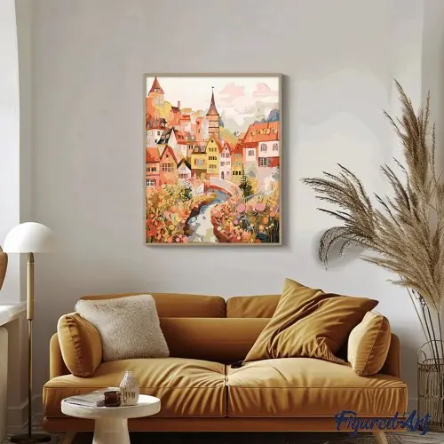 Figured ART Malování podle čísel - KOUZELNÁ JANTAROVÁ VESNICE bez rámu 40 x 50 cm