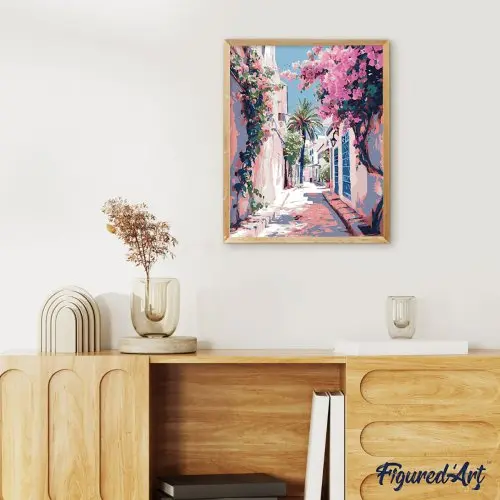 Figured ART Malování podle čísel - ROZKVETLÁ ULIČKA bez rámu 40 x 50 cm