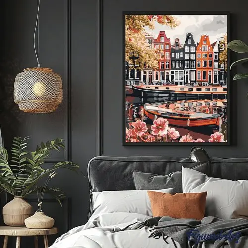 Figured ART Malování podle čísel - PRŮPLAV V AMSTERODAMU na rámu 40 x 50 cm