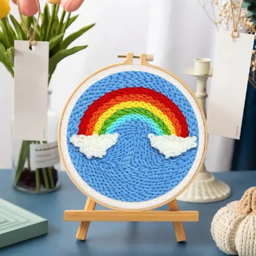 Figured ART Vyšívání dutou jehlou sada - DUHA 20x20 cm kulatý rám