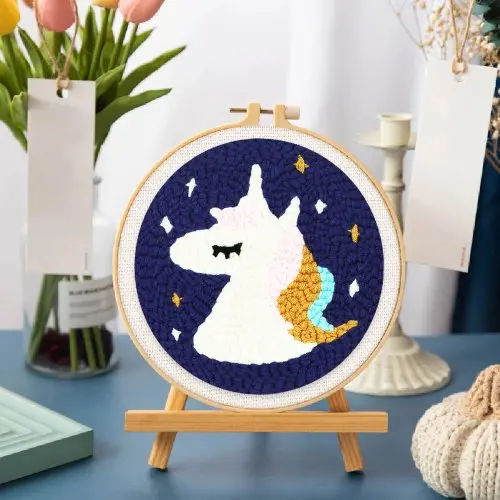 Figured ART Vyšívání dutou jehlou sada - JEDNOROŽEC 20x20 cm kulatý rám