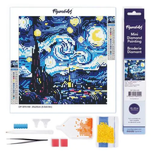 Figured ART Mini diamantové malování - ZÁŘÍCÍ HVĚZDNÁ NOC bez rámu 25 x 25 cm