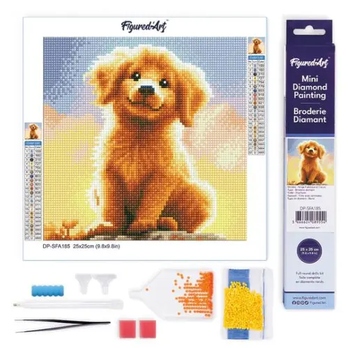 Figured ART Mini diamantové malování - ŠŤĚŇÁTKO ZLATÝ RETRÍVR bez rámu 25 x 25 cm