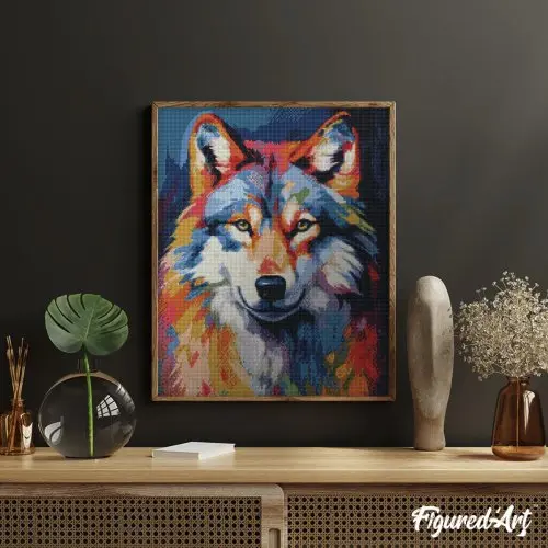 Figured ART Diamantové malování - BAREVNÝ VLK 40 x 50 cm na rámu