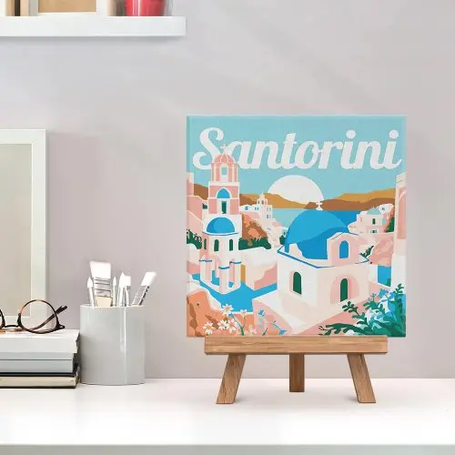 Figured ART Mini malování podle čísel - Travel Poster VÝCHOD SLUNCE SANTORINI 20 x 20 cm na rámu