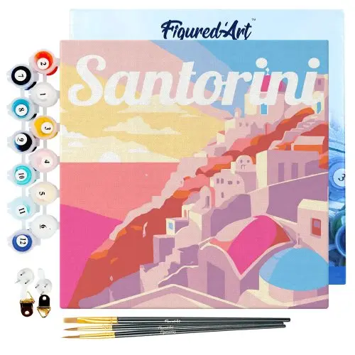 Figured ART Mini malování podle čísel - Travel Poster ZÁPAD SLUNCE SANTORINI 20 x 20 cm na rámu