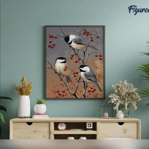 Figured ART Malování podle čísel - PTÁČCI NA OVOCNÉM STROMU na rámu 40 x 50 cm