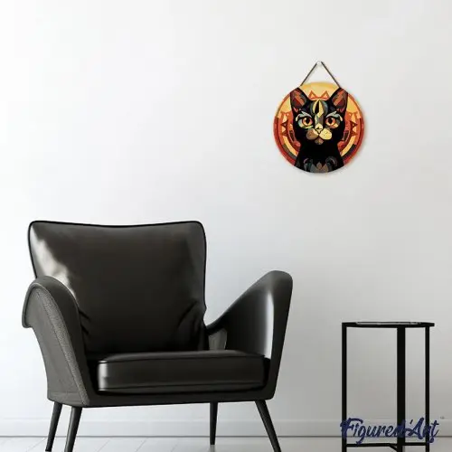 Figured ART Malování podle čísel na dřevu - ČERNÁ KOČKA ART DECO průměr 30 cm