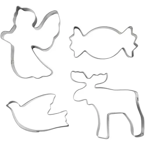 Creative Vykrajovátka kovová ANDĚL, SOB, HOLUBICE, BONBON- vhodná pro styk s potravinami 4 ks