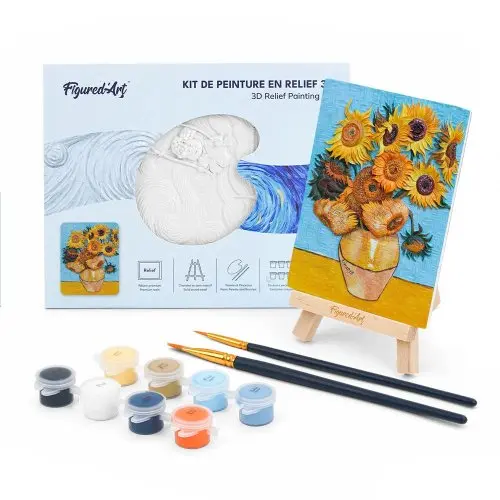 Figured ART 3D RELIÉFNÍ MALBA - SLUNEČNICE VAN GOGH - sběratelská sada s dřevěným stojánkem