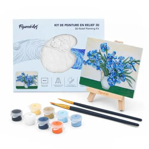 Figured ART 3D RELIÉFNÍ MALBA - KOSATCE VAN GOGH - sběratelská sada s dřevěným stojánkem