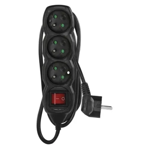 EMOS Prodluž. kabel s vypínačem 3 zásuvky 1,5m, černý 1902330150