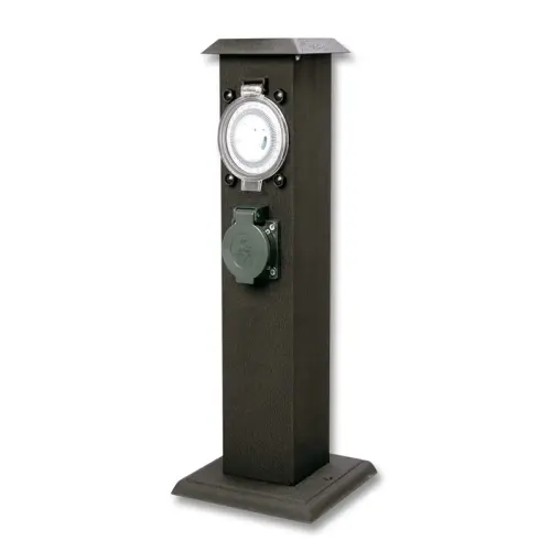 Ecolite Zahradní sloupek 2x zásuvka s krytem, timer, IP44 XSMM-202 FT
