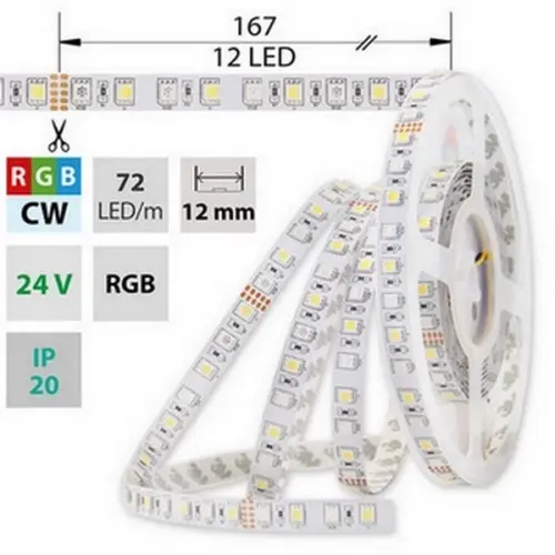 LED pásek McLED 24V RGBW CW studená bílá 12mm IP20 17,3W/m ML-128.632.60.0 (5m)
