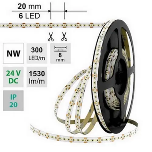 LED pásek McLED 24V neutrální bílá š=8mm IP20 18W/m 300LED/m SMD2216 ML-126.737.60.1