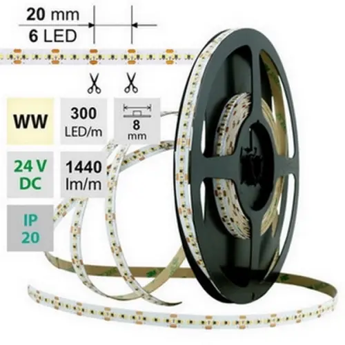LED pásek McLED 24V teplá bílá š=8mm IP20 18W/m 300LED/m SMD2216 ML-126.736.60.1