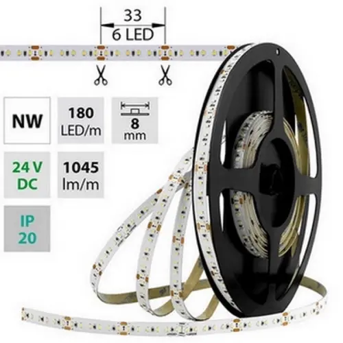 LED pásek McLED 24V neutrální bílá š=8mm IP20 12W/m 180LED/m SMD2216 ML-126.734.60.0