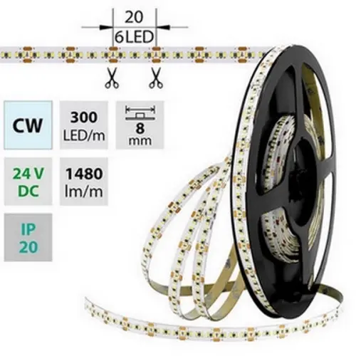 LED pásek McLED 24V studená bílá š=8mm IP20 18W/m 300LED/m SMD2216 ML-126.738.60.0