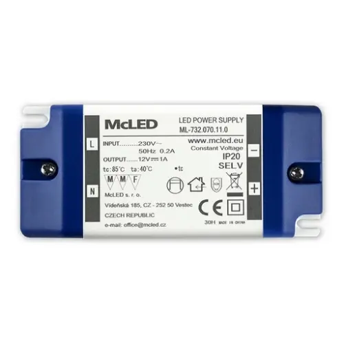 ML-732.070.11.0 AKCE - LED napájecí zdroj 12W, DC12V/1A, IP20, plastový