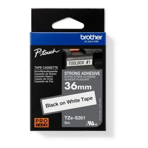Páska do štítkovače Brother ProTape TZE-S261 vysoce přilnavá bílá/černá 36mm 8m