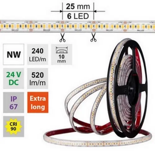 LED pásek McLED 24V neutrální bílá CRI90 š=10mm IP67 6W/m 240LED/m SMD2835 ML-126.033.90.2