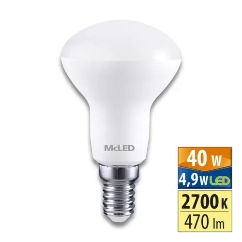 LED žárovka E14 McLED R50 4,9W (40W) teplá bílá (2700K), reflektor 120° ML-317.004.87.0