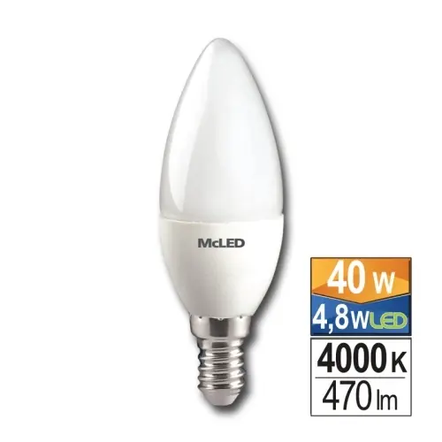 LED žárovka E14 McLED 4,8W (40W) neutrální bílá (4000K) svíčka ML-323.028.87.0