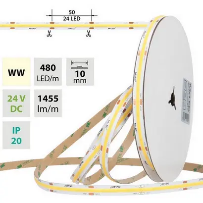 LED pásek McLED 24V COB teplá bílá 480LED/m 15W/m CRI90 10mm ML-126.058.83.2