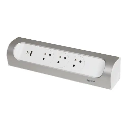 Trojzásuvka rohový blok s USB A+C bez kabelu Legrand 49409 bílá/hliník
