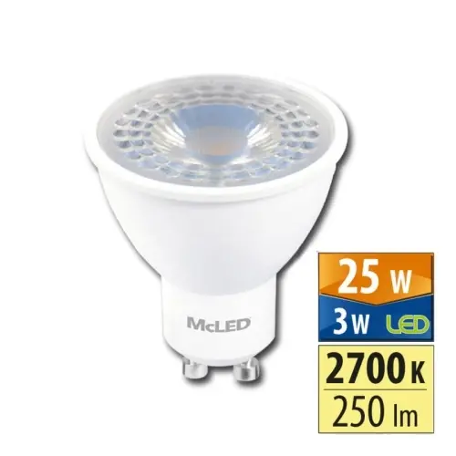 LED žárovka GU10 McLED 3W (25W) teplá bílá (2700K), reflektor 38° ML-312.169.87.0