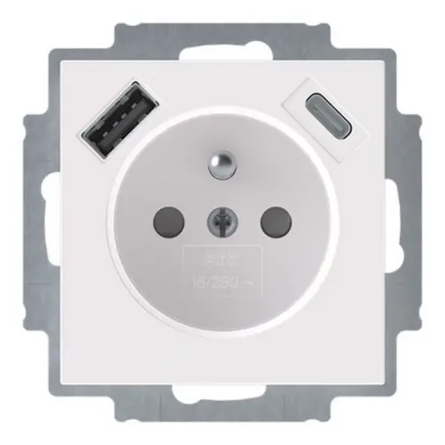 ABB Levit zásuvka bílá/bílá s USB nabíjením 5569H-A32357 03 s clonkami 2CHH693257A4003
