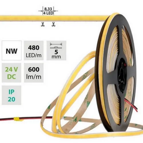 LED pásek McLED 24V COB neutrální bílá 480LED/m 6W/m CRI90 5mm ML-126.112.90.2