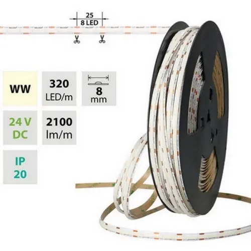 LED pásek McLED 24V COB teplá bílá 320LED/m 16,8W/m CRI90 8mm ML-126.131.90.2