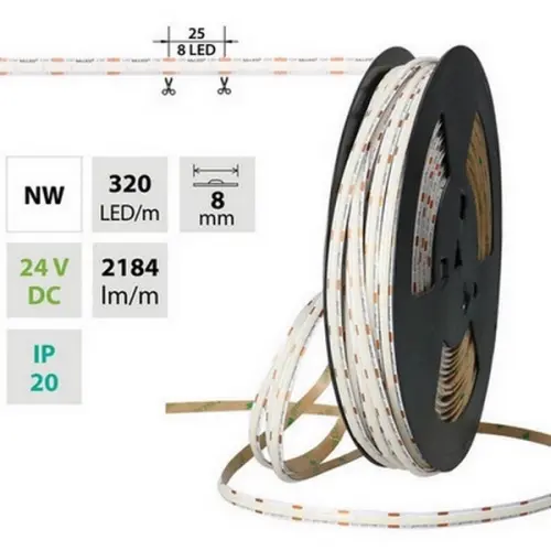 LED pásek McLED 24V COB neutrální bílá 320LED/m 16,8W/m CRI90 8mm ML-126.132.90.2