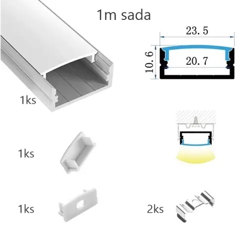 Sada hliníkového profilu s matným difuzorem KM27-S-MK-P 1m