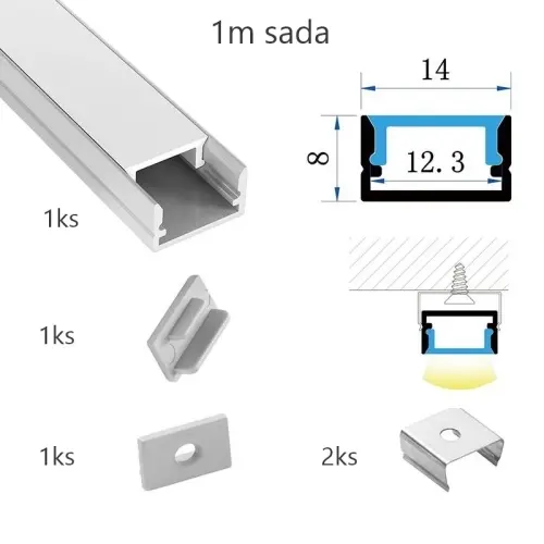 Sada hliníkového profilu s matným difuzorem KM35-S-MK-P 1m