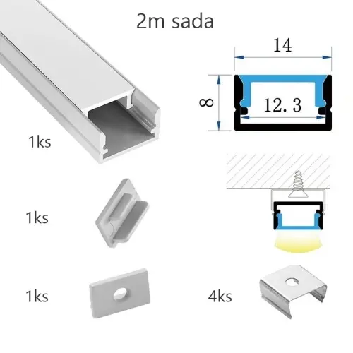 Sada hliníkového profilu s matným difuzorem KM35-S-MK-P 2m