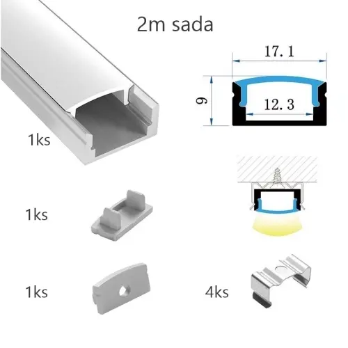 Sada hliníkového profilu s matným difuzorem KM36-S-MK-P 2m