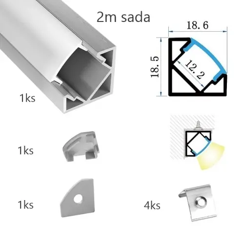 Sada hliníkového profilu s matným difuzorem KM58-S-MK-P 2m