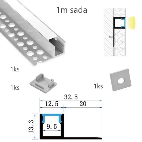Sada hliníkového profilu s matným difuzorem KM65-S-MK-P 1m