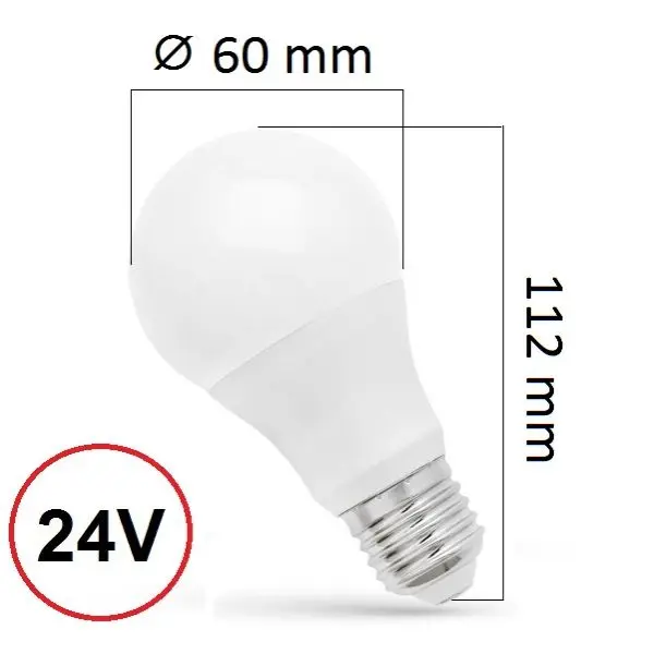 LED žárovka E27 10W 1100lm 24V AC/DC, studená, ekvivalent 76W
