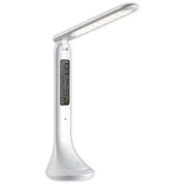 Nabíjecí stmívatelná LED stolní lampa s displejem, 5W 280lm denní světlo, bílá