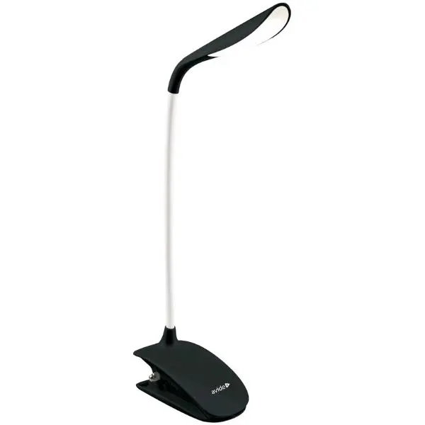 Nabíjecí stmívatelná LED stolní lampička s klipem, 1,5W 120lm studené světlo, černá