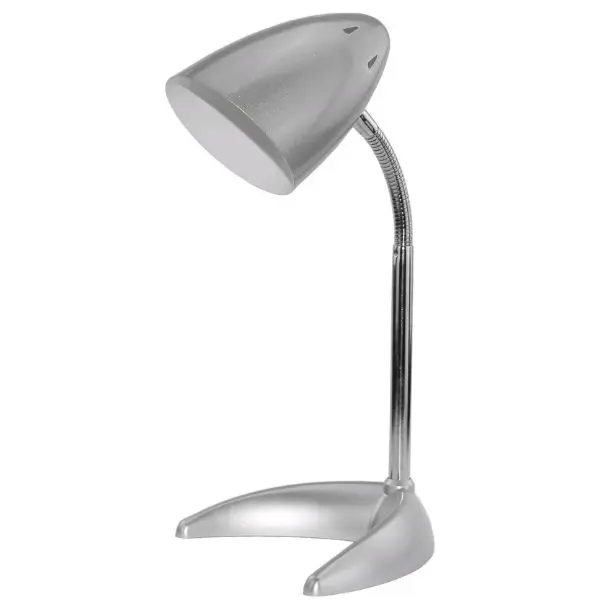 Stolní lampa na 1 žárovku E27, stříbrná se základnou ve tvaru C