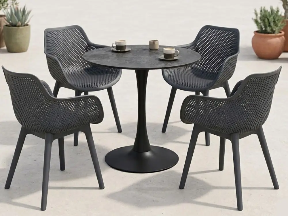 Zahradní set: kulatý stůl Jamy 70cm a 4 designová křesla Jasper