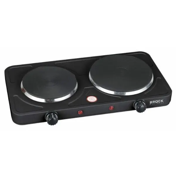 Elektrický vařič Brock, 2 plotýnky 18,5cm a 15,5cm, 1500+1000W, černý, litinový