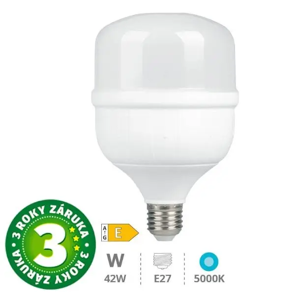 Prémiová LED žárovka E27 42W 4800lm T120, studená, ekv. 325W, 3 roky záruka
